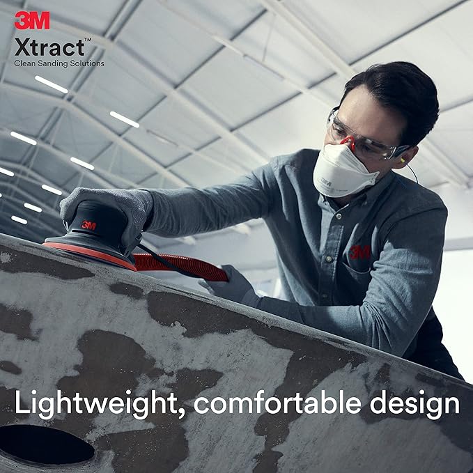 3M Xtract Electric Random Orbital Sander, Ergonomic and Lightweight ROS, 88762, 5 in, Central Vacuum, 3/32 in Orbit, 110V, 350W Motor, Metal Fabrication, Woodworking,Black