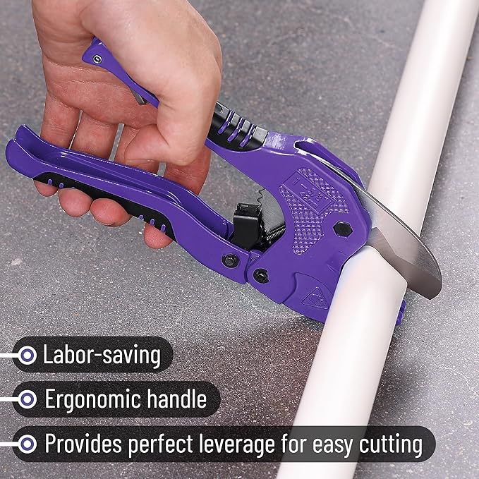 Bates- PVC Pipe Cutter, Cuts up to 1-5/8", Purple Ratcheting PVC Pipe Cutter Tool, Pipe Cutters PVC Pipe Shears, Plastic Pipe Cutter, PEX Pipe Cutter, PVC Cutter Tool, PVC Ratchet Cutter