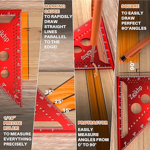 Metal Square 7 Inch-Accurate Carpenter Square Tool,Versatile Aluminum Rafte Square for Carpentry and DIY Projects，red