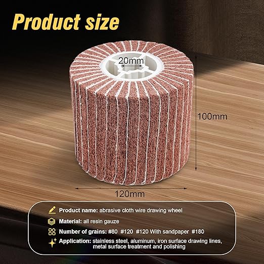 6 Pcs Non-Woven Wire Drawing Flap Wheel for Polishing Burnishing Wheels, 120x100mm 240/240SP/320/320SP/400/600 Grit for Stainless Steel, Copper and Surface Conditioning Wheel