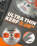 EASEWORK 6-1/2 Inch Circular Saw Blade, 60T, 5/8" Arbor, ATB Carbide Teeth, 3-Pack, Ultra-Fine Finishing for Softwood & Hardwood Crosscutting, Fits DEWALT DCS391B, DCS565B, Makita XSS02Z