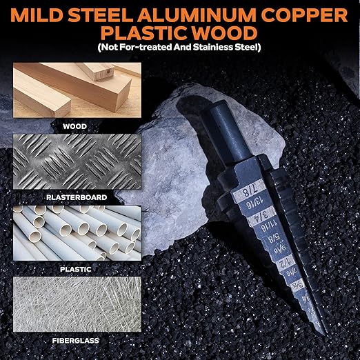 KSEIBI 598240 Industrial Grade Unibit 5-Pieces Step Drill Bits Set 3-Flat Shank, High-Speed Steel Metal Drill Bits Kit Black Oxide M2 for Drilling Stainless Steel, Aluminium, Wood