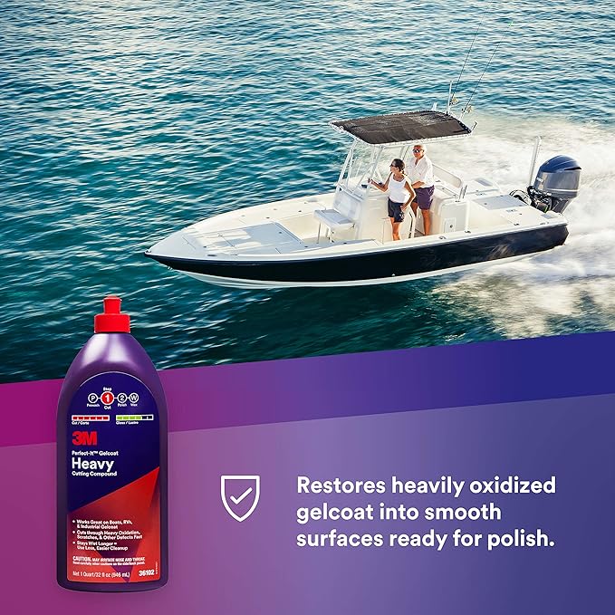 3M Perfect-It Gelcoat Heavy Cutting Compound, 1 Quart – Fast Cutting Marine Oxidation Remover for Boat & RV Gelcoat Surfaces