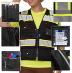 A-SAFETY High Vis Reflective Safety Vest for Men Women Zipper Ipad Pockets Mesh Construction Apparel Neon Vest for Work