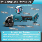 Angle Grinder, 4inch Cordless Angle Grinder, 18V/21V Grinder with 9 Grinding Wheels, 12000RMP Power Grinder Compatible with Makita Battery, Cutting/Deburring Grinder Tool (Battery sold Separately)