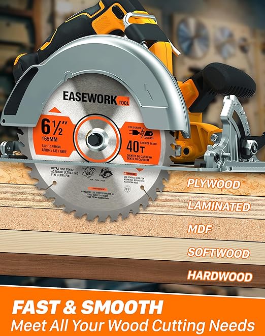 6-1/2 Inch Circular Saw Blade, 40T, 5/8" Arbor, ATB Carbide Teeth, 3-Pack, Precise Crosscutting for Softwood & Hardwood, Fits DEWALT DCS391B, DCS565B, DWA161240, Diablo D0641X