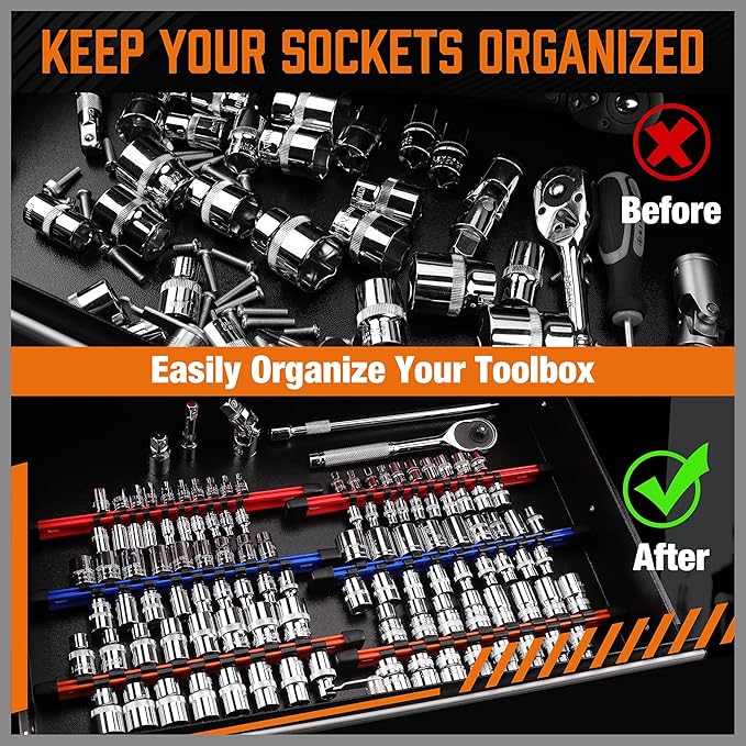HORUSDY 6Pcs Double Sided Socket Organizer, 1/4-Inch, 3/8-Inch, 1/2-Inch, Premium Quality Socket Holders (6Pcs Double Sided Socket Organizer)