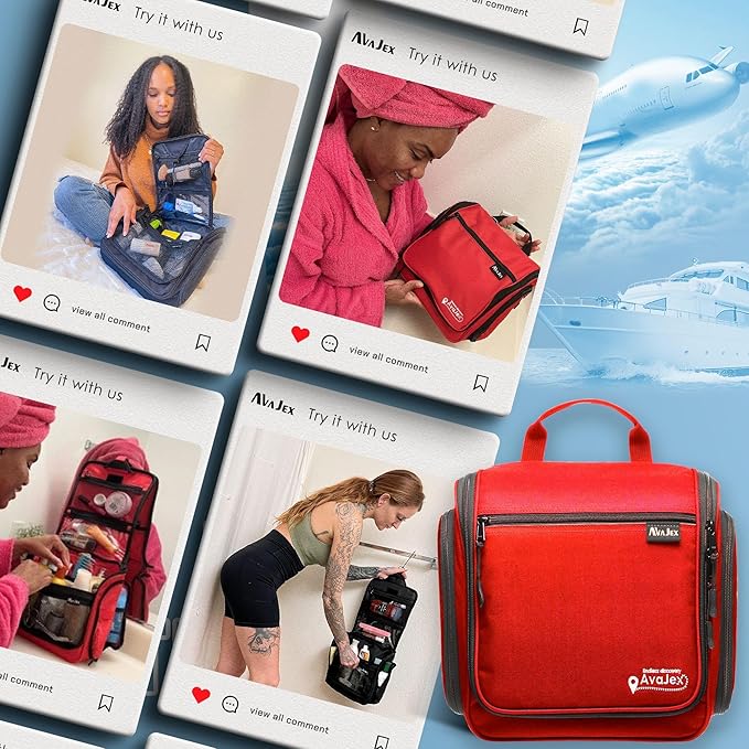 Travel Toiletry Bag for Men and Women - Large Hanging Toiletry Organizer - Waterproof Hygiene Bag with Metal XXL Swivel Hook, with Sturdy Zippers and 19 Compartments for Toiletries, Makeup, Cosmetics