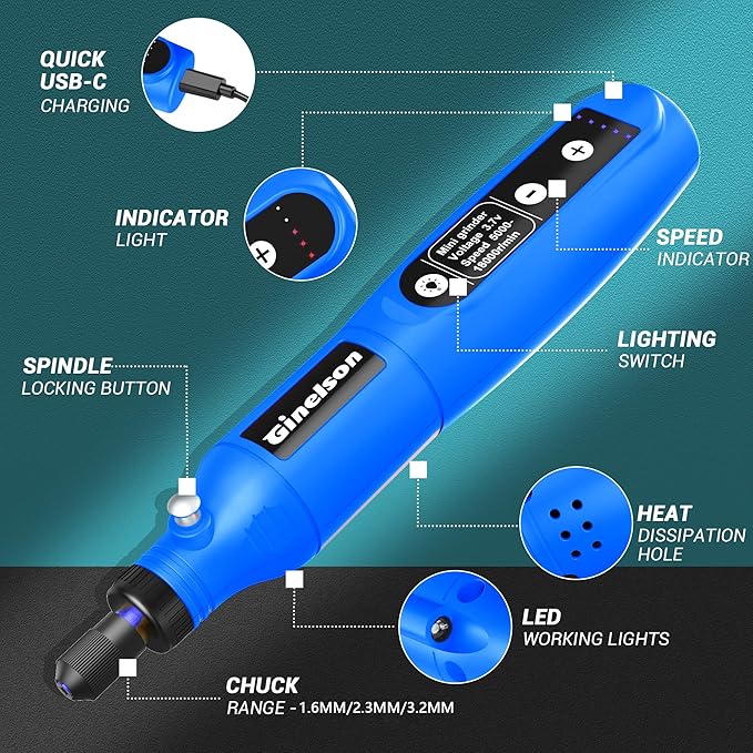 Cordless Rotary Tool, 5 Variable Speed Mini Rotary Tool Kit with 70 Accessories, 3.7V Type-C Charging Power Rotary Tool for Engraving, Sanding, Polishing, Carving, Cutting, DIY Crafts