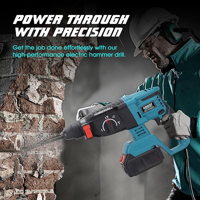 1-1/4 Inch Cordless Rotary Hammer Drill SDS-Plus Brushless for Makita 18-21V Battary, 4000BPM Jack Demolition Hammer Drill for Concrete with Safety Clutch 3 Functions & Toolbox（Battery Not Included）