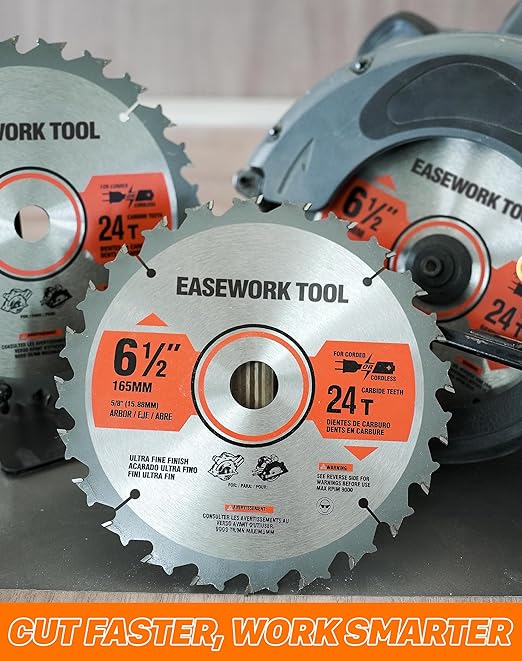 6-1/2 Inch Circular Saw Blade, 24T, 5/8" Arbor, ATB Carbide Teeth, 3-Pack, Fast Crosscutting for Softwood & Hardwood