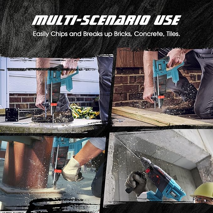 1-1/4 Inch Cordless Rotary Hammer Drill SDS-Plus Brushless for Makita 18-21V Battary, 4000BPM Jack Demolition Hammer Drill for Concrete with Safety Clutch 3 Functions & Toolbox（Battery Not Included）