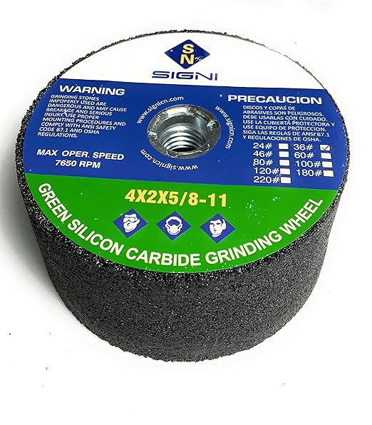 SIGNI 4-Inch Green SiC Grinding Stone with 5/8-11 Thread (36 Grit)