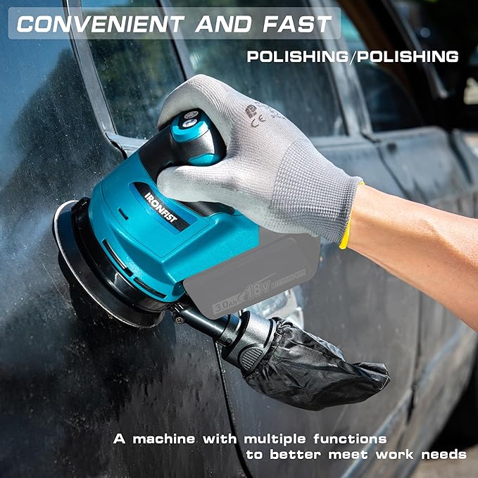 IRONFIST Random Orbit Sander, 5inch Sander Compatible with MAKITA 18V Batteries, 3 Speed 7000/9500/11000opm Adjustable with Dust Bag, Include 2000mAh Battery & Charger & 23pcs Accessories