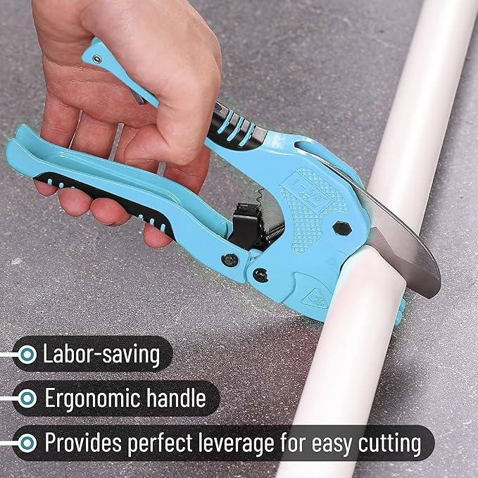 Bates- PVC Pipe Cutter, Cuts up to 1-1/4", Sky Blue Ratcheting PVC Pipe Cutter Tool, Pipe Cutters PVC Pipe Shears, Plastic Pipe Cutter, PEX Pipe Cutter, PVC Cutter Tool, PVC Ratchet Cutter