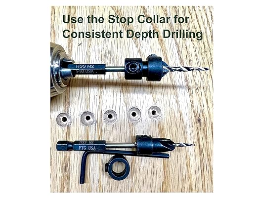 FTG USA Adjustable Wood Countersink Drill Bit Set 4 Pc #8 (11/64") with Tapered Drill Bit for Woodworking