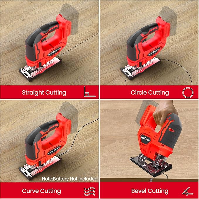 Jig Saw for Milwaukee 18V Battery, Cordless Jigsaw with LED Work Light, 0°-45°Bevel Cuts, 3 Orbital Settings for Straight/Curve/Bevel/Circle Cutting(Battery not Included)