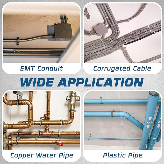 OHLECTRIC Heavy Duty Pipe Strap (20 Pack - 1½ Inch) Zinc Plated Conduit Clamps, 2 Hole Steel EMT Pipe Strap U Bracket, Zinc Coated Tension Tube Clip, Metal Pipe Clamp for EMT Conduits