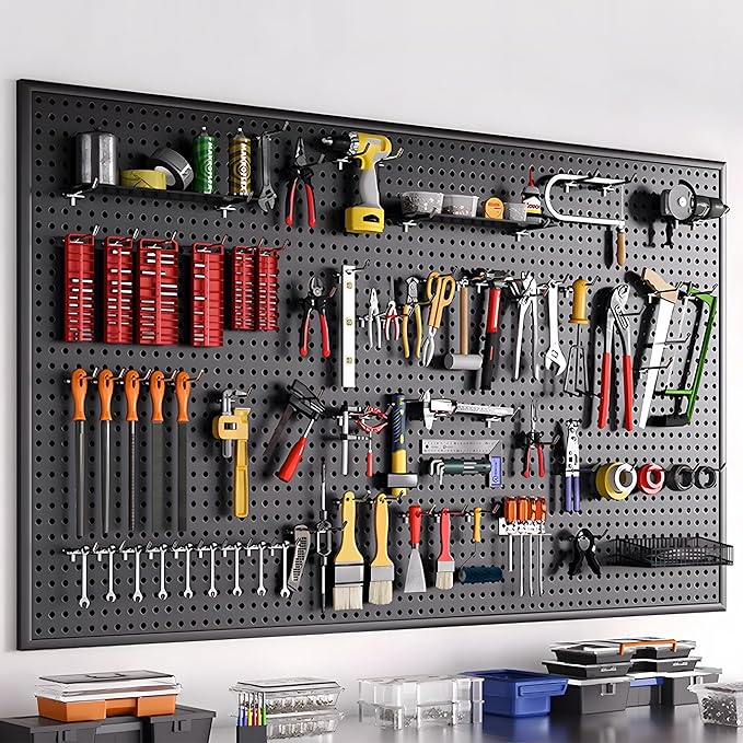 196 PCS Extra Thick Pegboard Hooks Set, Fit 1/4" Peg Board for Hanging Storage, Black Heavy Duty Metal Pegboard Accessories with Pegboard Bins for Garage Wall Organizer