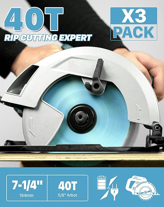 KEENTECH 7-1/4 Inch Woodworking Circular Saw Blade 40T 3-Pack, Tungsten Carbide Tipped, ATAF Grind, 5/8 Inch Arbor Hole with Diamond Cutout