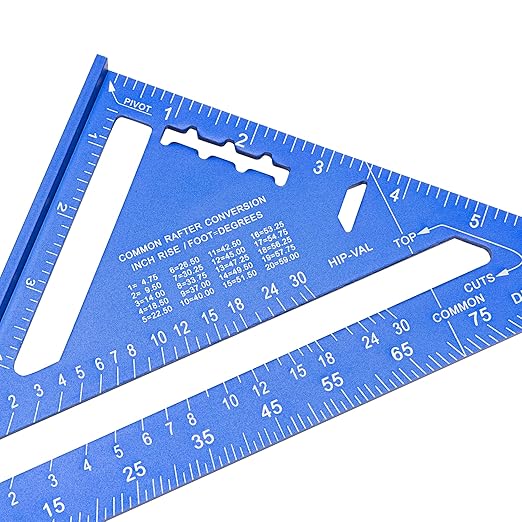Beslands Aluminum 7-inch Rafter Square Carpenter Layout Tool Alloy Triangle Ruler Protractor Blue（Imperial）