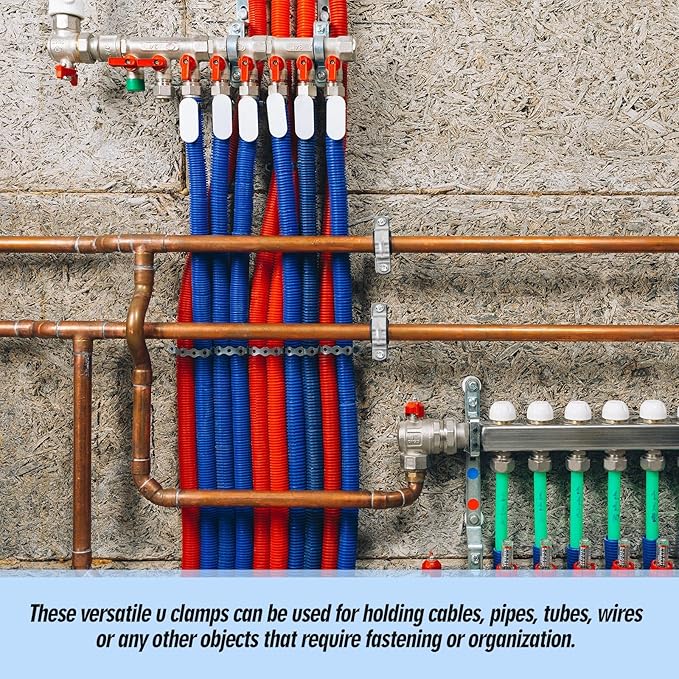 100 Pcs 1 Inch Pipe Strap Stainless Steel Conduit Clamp Reinforced Rigid 2 Hole U Bracket for Pipe Fixing on Various Surfaces