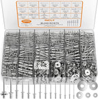 INCLY 1000PCS Aluminum Pop Rivets Assortment Kit, 14 Sizes Pop Rivets (3/32" 1/8" 5/32" 3/16" 1/4") with 5 Size 304 Stainless Steel Backup Washers, Assorted Blind Rivets for Metal with Storage Case