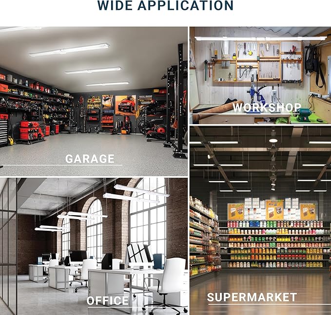 PARMIDA (10 Pack) Linkable LED Utility Shop Light, 45W, 3FT Integrated Fixture ETL 4500LM Plug-in Garage Lighting On/Off Switch, Surface or Suspension Mount for Basement Workshop Office, White - 5000K