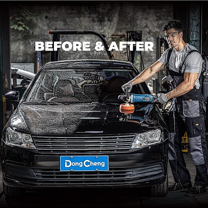 DongCheng Buffer Polisher, 1250W Car Buffer with 600-3500 RPM. 7 Inch Mini Polisher with 8 Variable Speed, Detachable D-shape Handle, Car Buffer Waxer for Car/Boats Detailing and Waxing