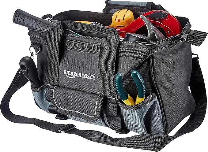 Amazon Basics Durable Wear-Resistant Base, Tool Small Standard Bag with Strap, 12 Inch, Black & Gray