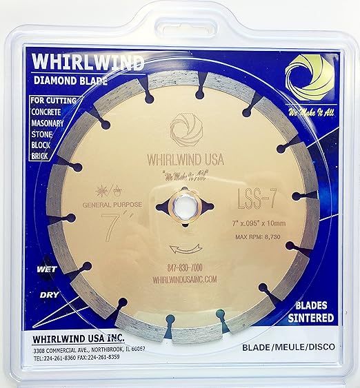 LSS 7 Inch Diamond Blade,Dry or Wet Cutting Hot Pressing Process Saw Blades Broadened Cutter Head, for Concrete Stone Brick Masonry (7")