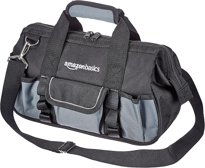Amazon Basics Durable Wear-Resistant Base, Tool Small Standard Bag with Strap, 12 Inch, Black & Gray