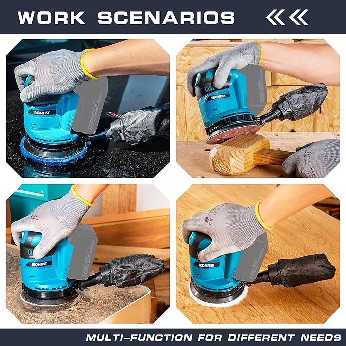 IRONFIST Brushless Random Orbital Sander, 6 Speeds Max 13500rpm, 5” Electric Sander Cordless 21V with Dust Collector and 23pcs accessories Included Battery and Charger